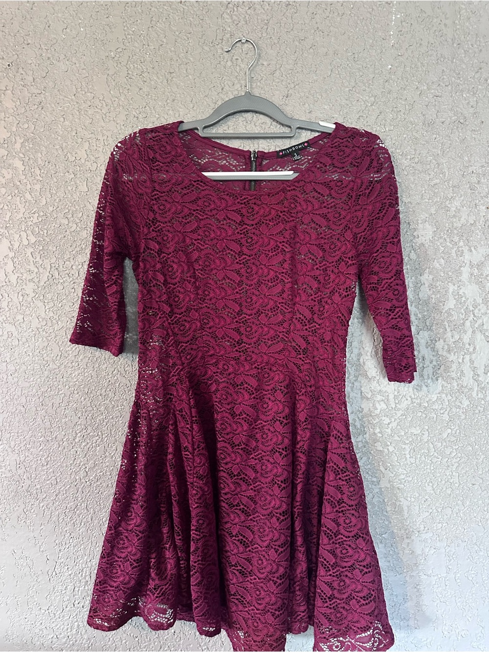 Ambiance Burgundy Lace Long Sleeve Fit & Flare Dress